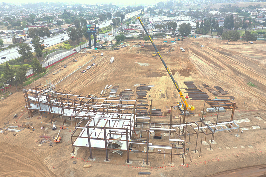aerial view of crane on site