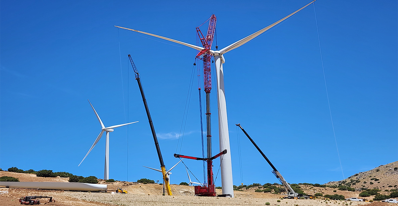 crane working on large wind turbine